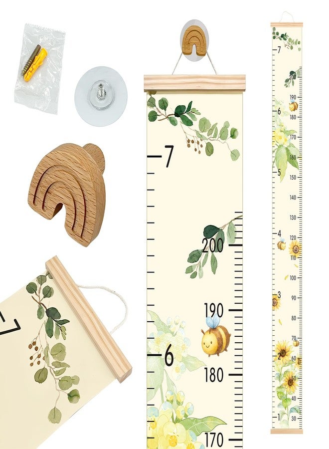 EQUNROY Growth Chart for Wall - 7.9x79 Inch Height Measurement Ruler with Wooden Rainbow Hook, Waterproof Canvas Nursery Decor, Removable Neutral Kids Height Chart for Baby Toddlers - Image 1